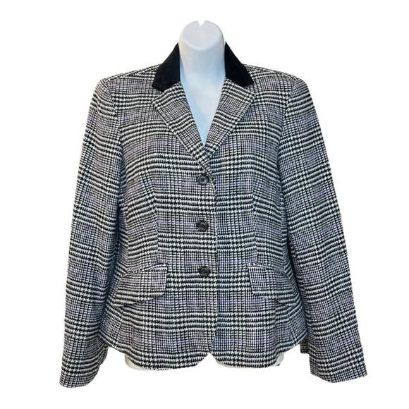 CHAPS Women's Wool Blend Houndstooth Black Blazer Size 6 Power Suit Classic - Picture 1 of 8